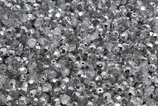 Broušené korálky, čiré, stříbrný půlpokov, 3 mm, 60 ks