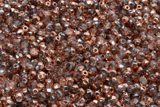 Broušené korálky, čiré, měděný půlpokov, 3 mm, 60 ks