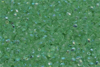 Broušené korálky, zelené, čiré, AB, 3 mm, 60 ks