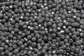 Broušené korálky, bílé, šedý nástřik, 3 mm, 60 ks