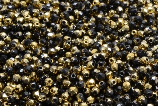 Broušené korálky, černé, zlaté, 3 mm, 60 ks