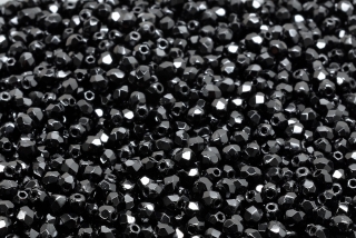 Broušené korálky, černé, 3 mm, 60 ks