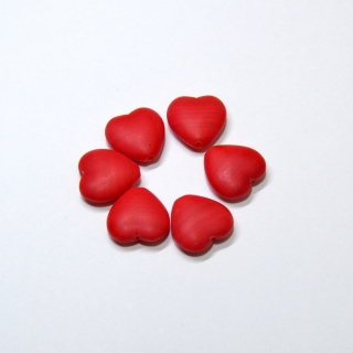Srdce, 15 x 15 mm, červené, žíhané, mat, 6 ks