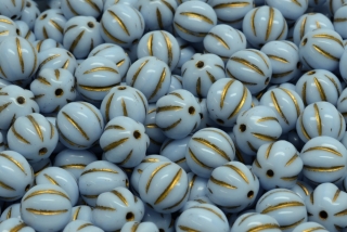 Melouny, 8 mm, sv. modrá, zlatý zátěr, 10 ks
