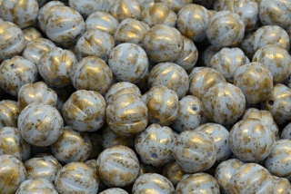Melouny, 8 mm, sv. modrá, zlatý postřik, 10 ks