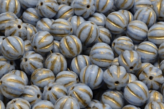 Melouny, 8 mm, modro - šedá, zlatý zátěr, 10 ks
