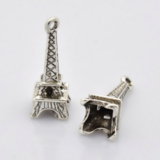 Přívěsek kovový Eiffelova věž - starostříbro, 2 ks