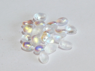 Okvětní lístky - Tulip petal beads, 4 x 6 mm, čirá, mat, AB, 20 ks